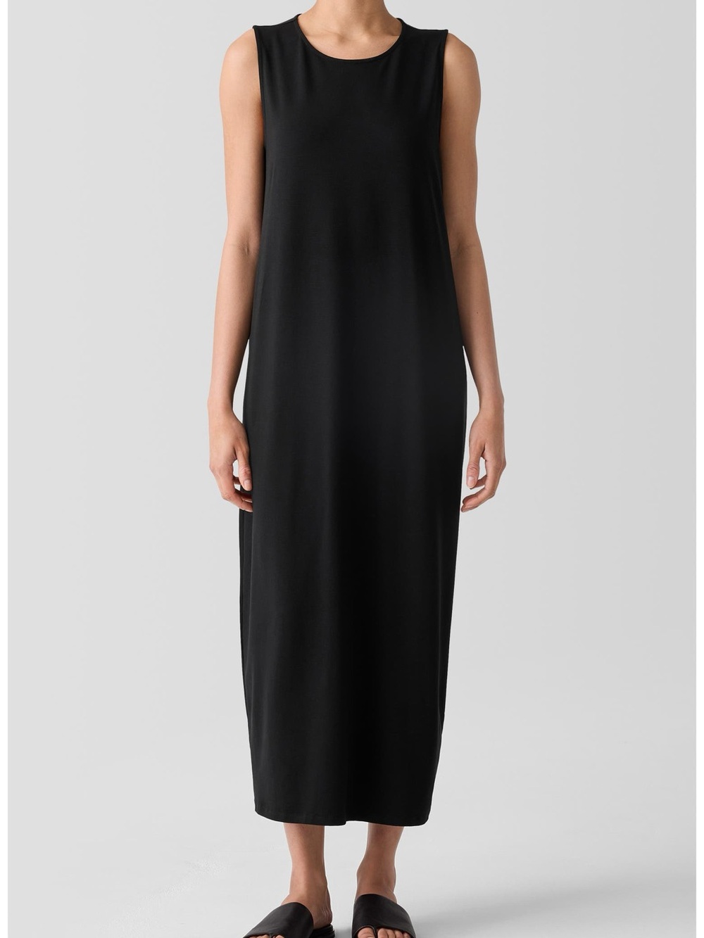 Eileen Fisher Black Sleeveless Round Neck Oval Stretch Midi Dress